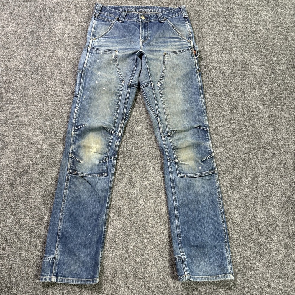 Dovetail Workwear Pants Women's 6 (31x33.5) Britt Utility Blue Denim Double Knee